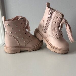 Cat & Jack Light Pink Lace-Up Ankle Boots with Side Zip and Studs